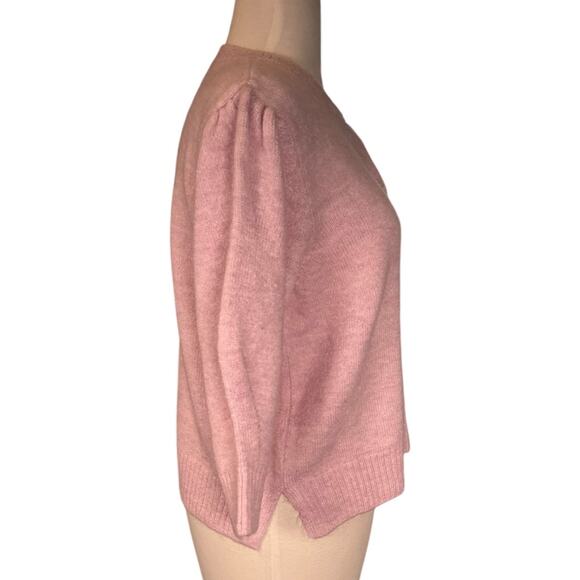 ZARA Baby Pink Bubble-Sleeve Pearl Button Knit Cardigan – Size Medium - Picture 4 of 10